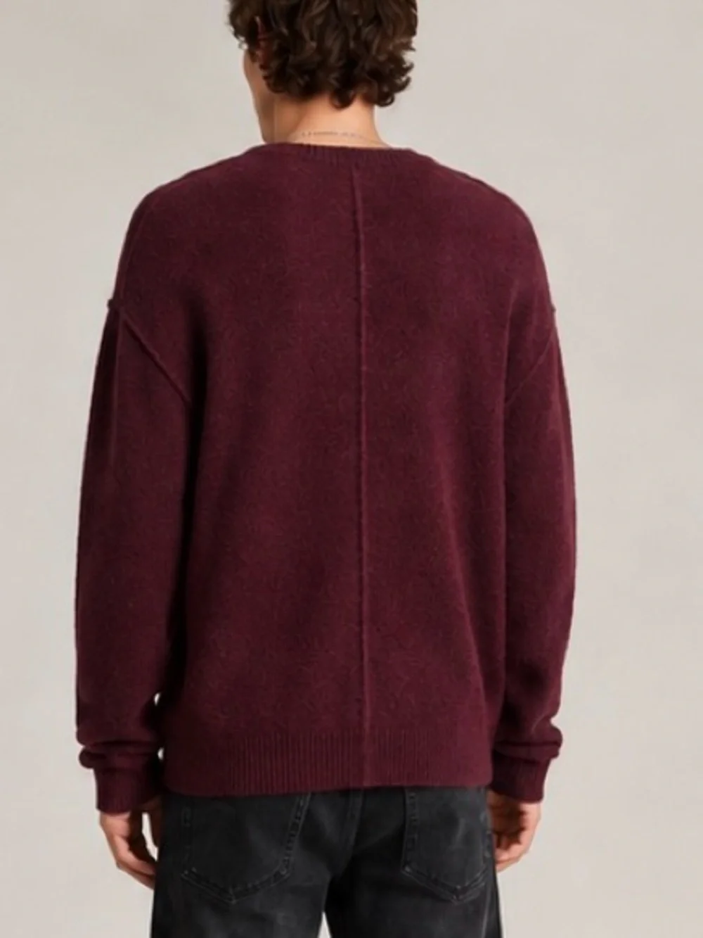 AllSaints Patern Wool Blend Crewneck Sweater Burgundy XXL Warm Quiet Luxury
